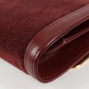 CARTIER Chain Shoulder Bag Suede Leather Red Gold Auth 118790V-17