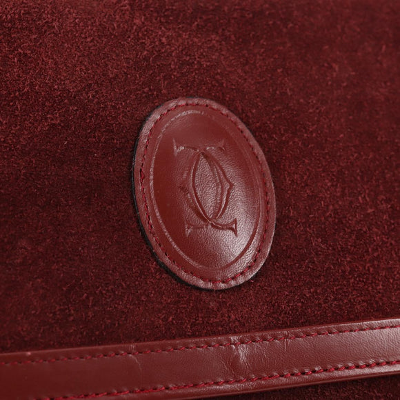 CARTIER Chain Shoulder Bag Suede Leather Red Gold Auth 118790V