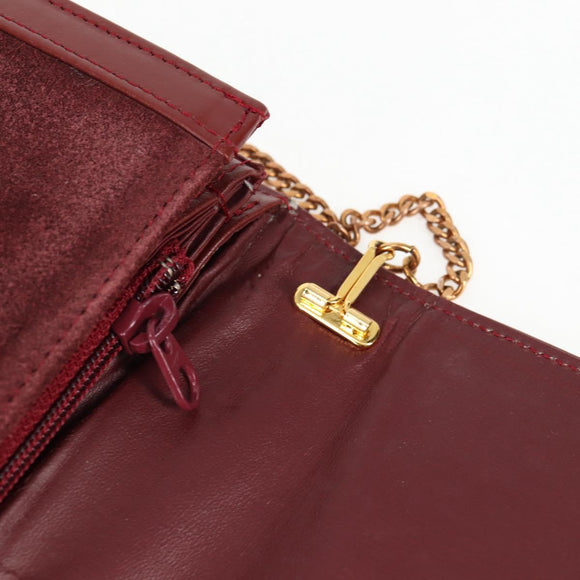 CARTIER Chain Shoulder Bag Suede Leather Red Gold Auth 118790V