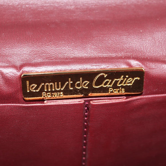 CARTIER Chain Shoulder Bag Suede Leather Red Gold Auth 118790V