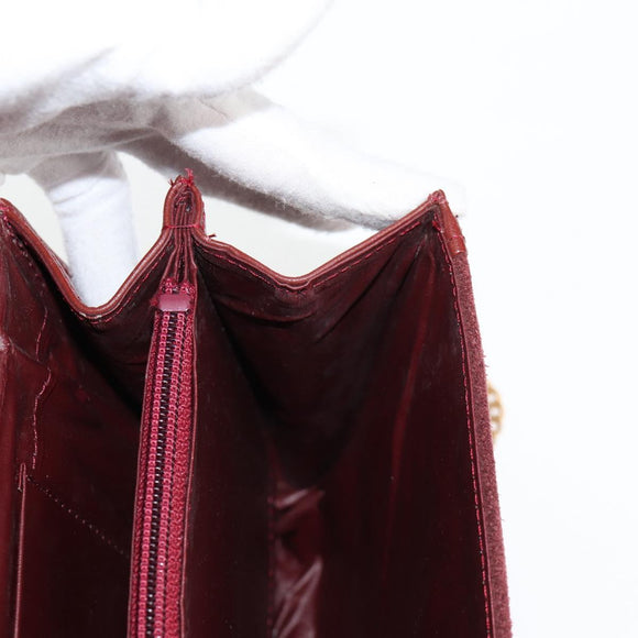 CARTIER Chain Shoulder Bag Suede Leather Red Gold Auth 118790V