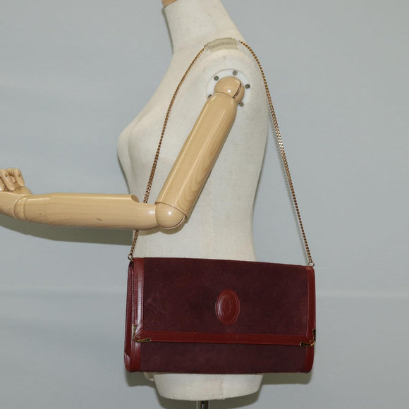 CARTIER Chain Shoulder Bag Suede Leather Red Gold Auth 118790V