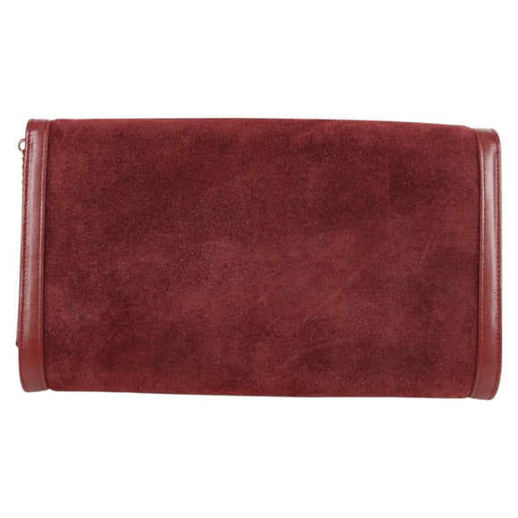 CARTIER Chain Shoulder Bag Suede Leather Red Gold Auth 118790V