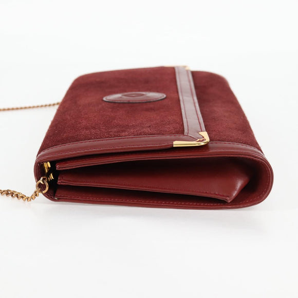CARTIER Chain Shoulder Bag Suede Leather Red Gold Auth 118790V