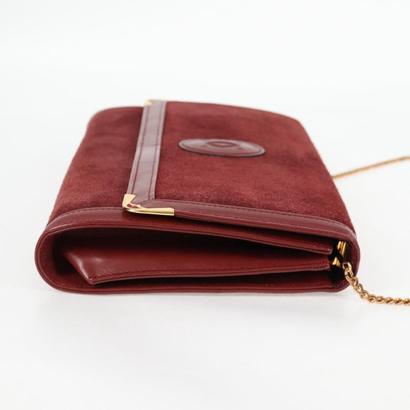 CARTIER Chain Shoulder Bag Suede Leather Red Gold Auth 118790V