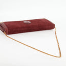 CARTIER Chain Shoulder Bag Suede Leather Red Gold Auth 118790V-7