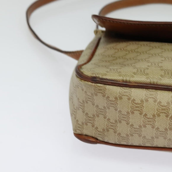 CELINE Macadam Canvas Shoulder Bag PVC Beige Auth 118792