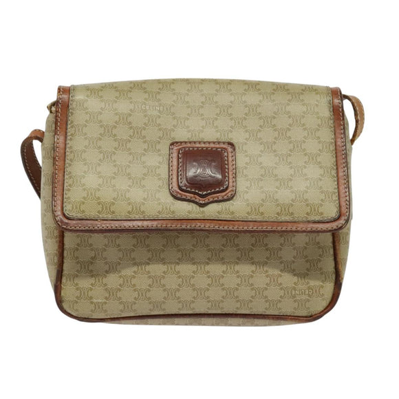 CELINE Macadam Canvas Shoulder Bag PVC Beige Auth 118792
