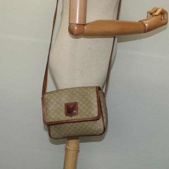 CELINE Macadam Canvas Shoulder Bag PVC Beige Auth 118792