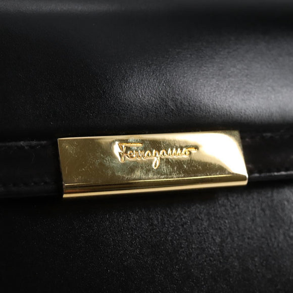 Salvatore Ferragamo Gancini Shoulder Bag Leather Black Gold Auth 118793V