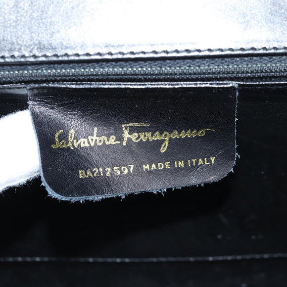 Salvatore Ferragamo Gancini Shoulder Bag Leather Black Gold Auth 118793V