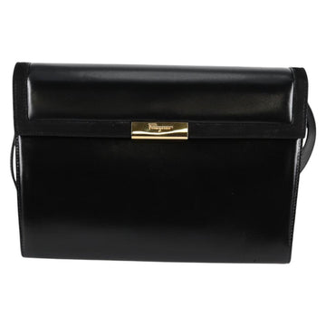 Salvatore Ferragamo Gancini Shoulder Bag Leather Black Gold Auth 118793V - 0