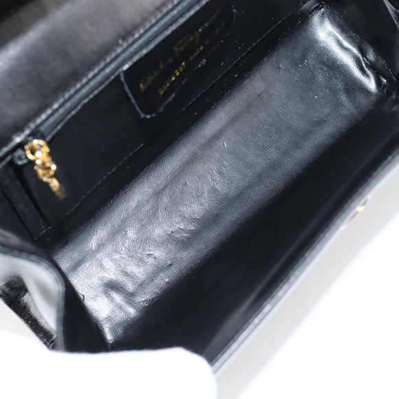 Salvatore Ferragamo Gancini Shoulder Bag Leather Black Gold Auth 118793V