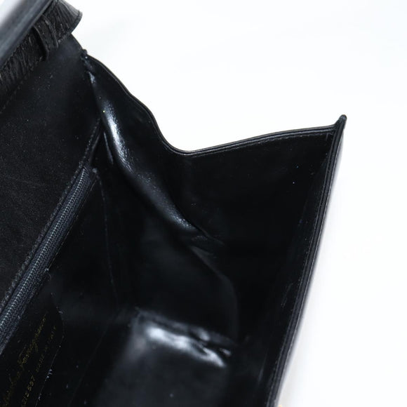 Salvatore Ferragamo Gancini Shoulder Bag Leather Black Gold Auth 118793V