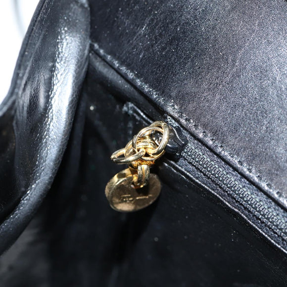 Salvatore Ferragamo Gancini Shoulder Bag Leather Black Gold Auth 118793V