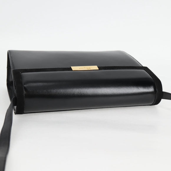 Salvatore Ferragamo Gancini Shoulder Bag Leather Black Gold Auth 118793V