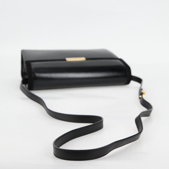 Salvatore Ferragamo Gancini Shoulder Bag Leather Black Gold Auth 118793V