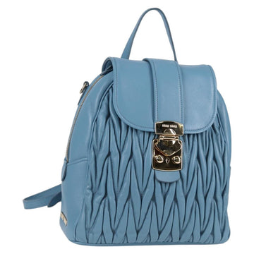 Miu Miu Matelasse Backpack Leather Light Blue Gold Auth 118795V