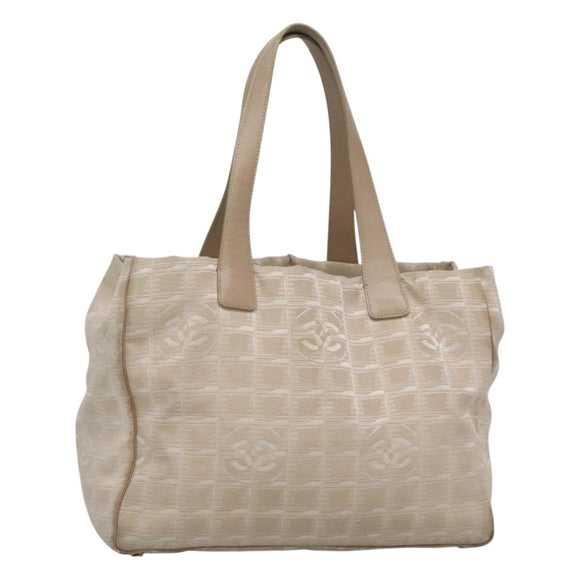 CHANEL New Travel Line MM Tote Bag Canvas Beige CC Auth 118797