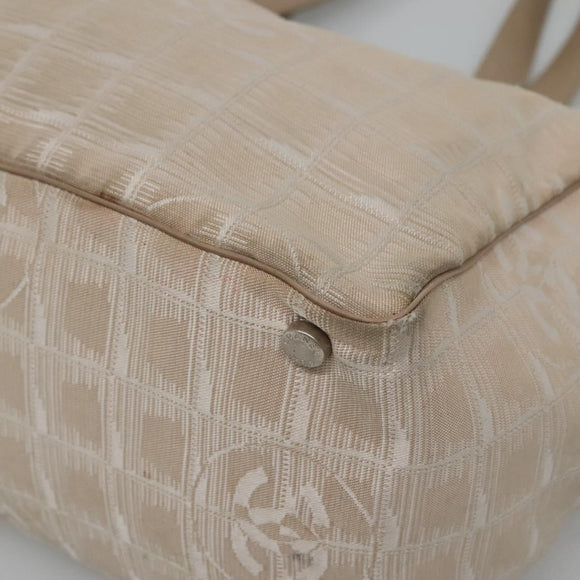 CHANEL New Travel Line MM Tote Bag Canvas Beige CC Auth 118797