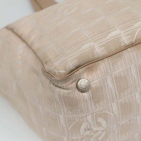 CHANEL New Travel Line MM Tote Bag Canvas Beige CC Auth 118797