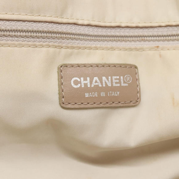 CHANEL New Travel Line MM Tote Bag Canvas Beige CC Auth 118797