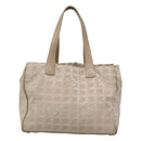 CHANEL New Travel Line MM Tote Bag Canvas Beige CC Auth 118797-13