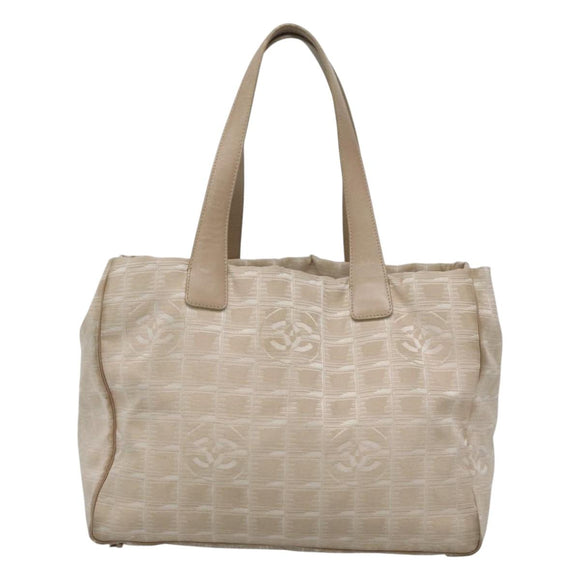 CHANEL New Travel Line MM Tote Bag Canvas Beige CC Auth 118797