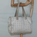 CHANEL New Travel Line MM Tote Bag Canvas Beige CC Auth 118797-21