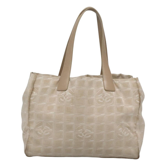 CHANEL New Travel Line MM Tote Bag Beige CC Auth 118797