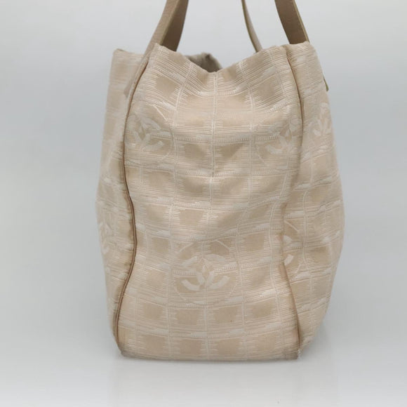 CHANEL New Travel Line MM Tote Bag Beige CC Auth 118797