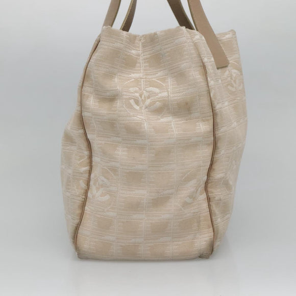 CHANEL New Travel Line MM Tote Bag Canvas Beige CC Auth 118797