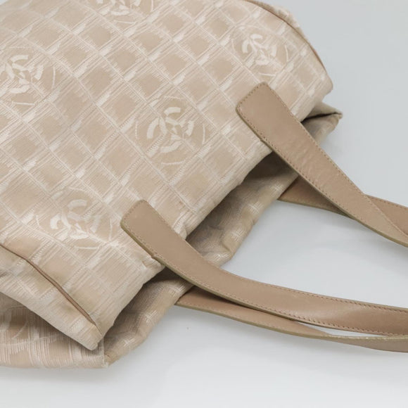 CHANEL New Travel Line MM Tote Bag Canvas Beige CC Auth 118797