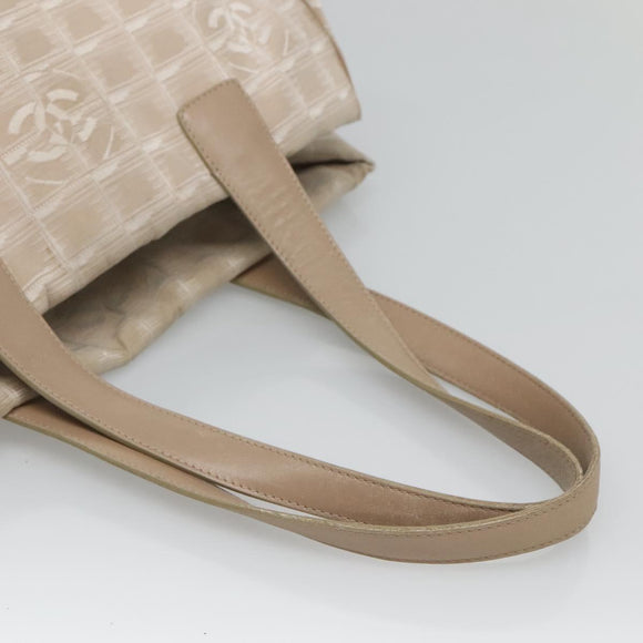 CHANEL New Travel Line MM Tote Bag Beige CC Auth 118797