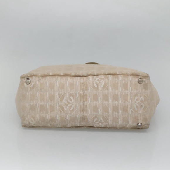 CHANEL New Travel Line MM Tote Bag Canvas Beige CC Auth 118797