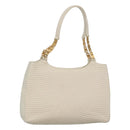 BALLY Quilted Tote Bag Leather White Gold Auth 118799-1