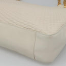 BALLY Quilted Tote Bag Leather White Gold Auth 118799-10