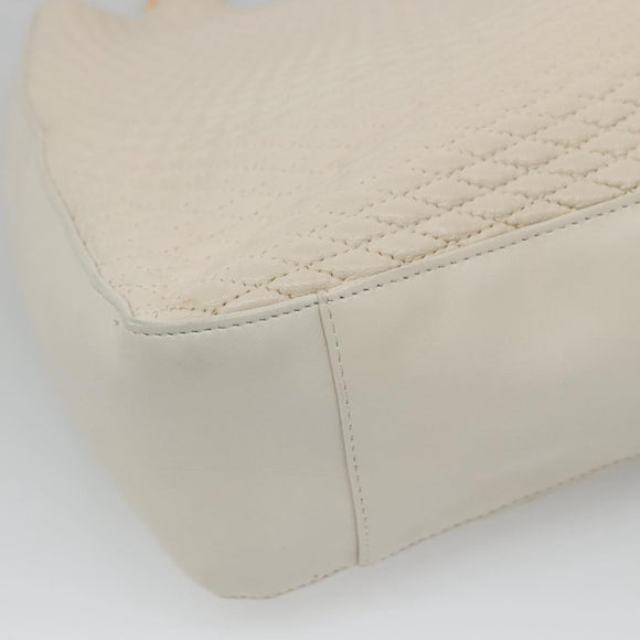 BALLY Quilted Tote Bag Leather White Gold Auth 118799
