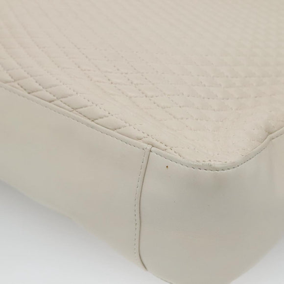 BALLY Quilted Tote Bag Leather White Gold Auth 118799