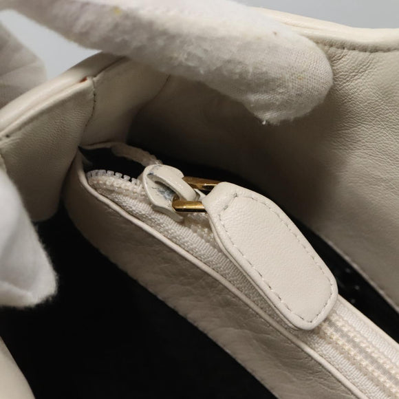 BALLY Quilted Tote Bag Leather White Gold Auth 118799