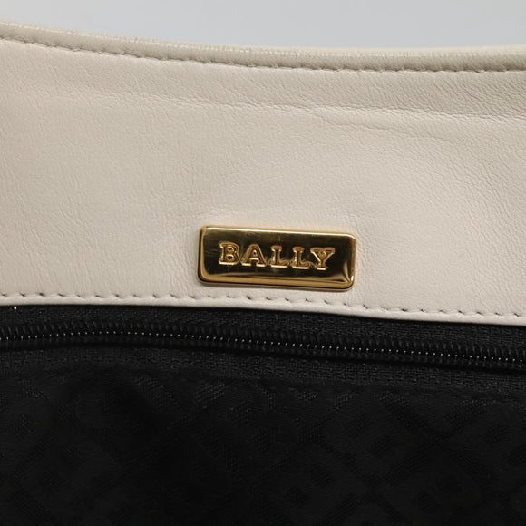 BALLY Quilted Tote Bag Leather White Gold Auth 118799