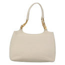 BALLY Quilted Tote Bag Leather White Gold Auth 118799-2