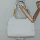 BALLY Quilted Tote Bag Leather White Gold Auth 118799-23