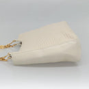 BALLY Quilted Tote Bag Leather White Gold Auth 118799-4