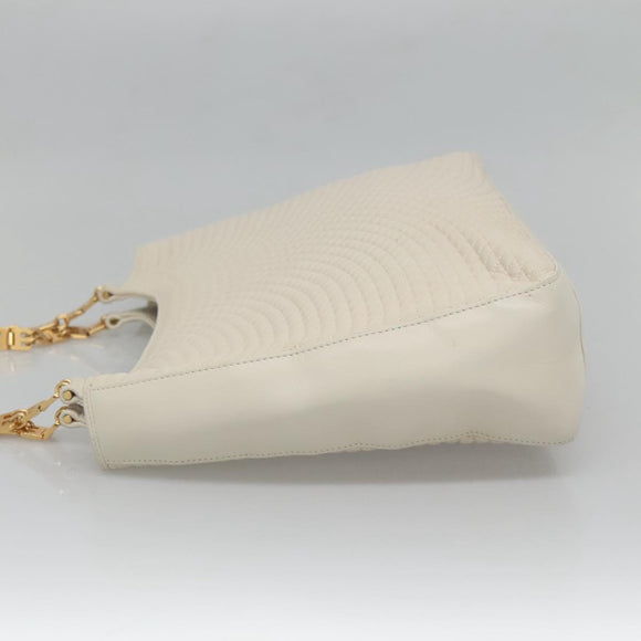 BALLY Quilted Tote Bag Leather White Gold Auth 118799