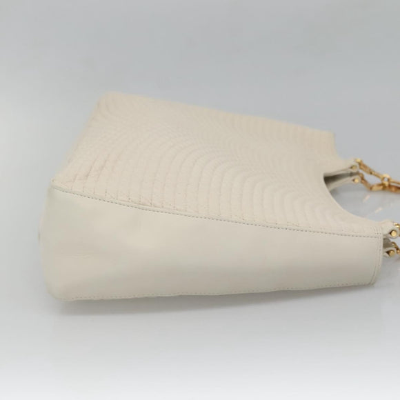 BALLY Quilted Tote Bag Leather White Gold Auth 118799