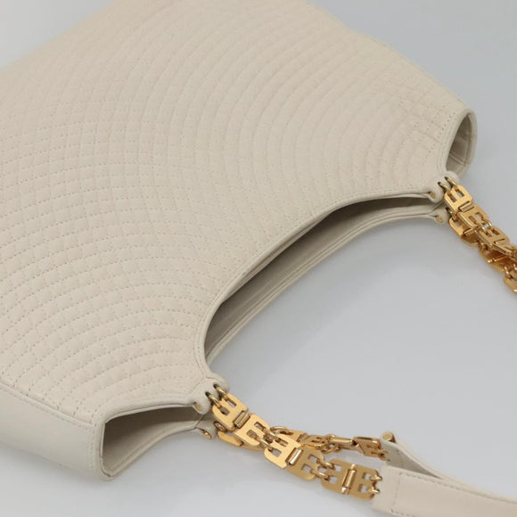 BALLY Quilted Tote Bag Leather White Gold Auth 118799