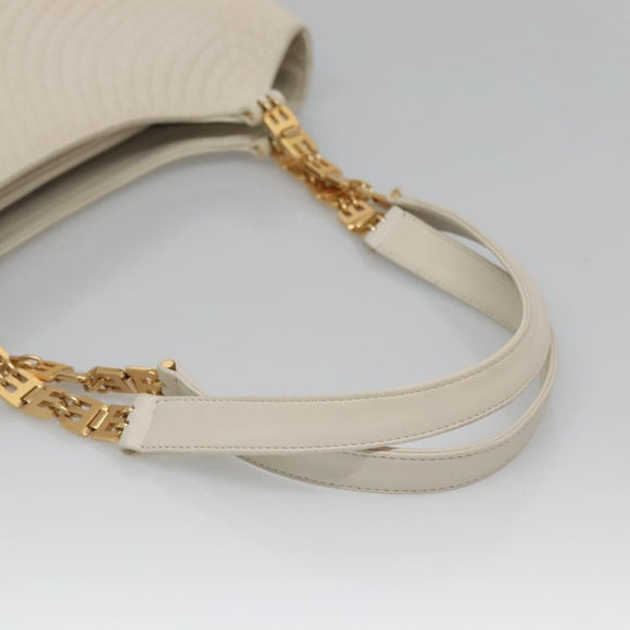 BALLY Quilted Tote Bag Leather White Gold Auth 118799