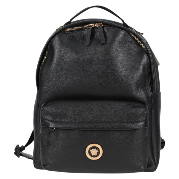 VERSACE Backpack Leather Black Gold Auth 118810M