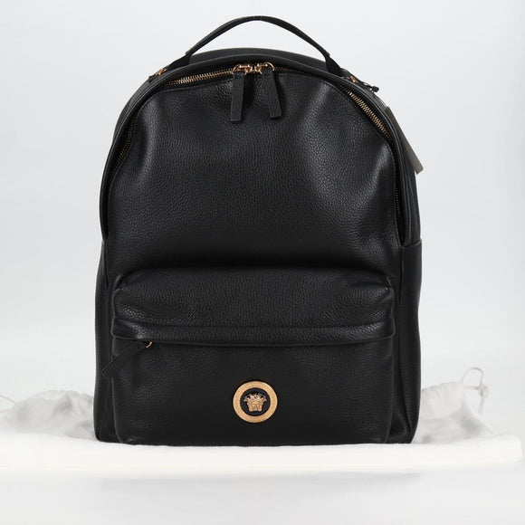 VERSACE Backpack Leather Black Gold Auth 118810M